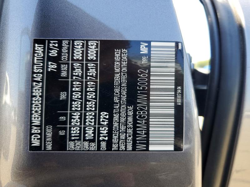 2021 Mercedes-benz Glb მანქანა იყიდება აუქციონზე, vin: W1N4M4GB2MW150062, აუქციონის ნომერი: 63429886