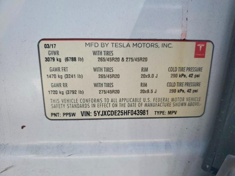 Aukcja sprzedaży 2017 Tesla Model X, vin: 5YJXCDE25HF043981, numer aukcji: 63768396