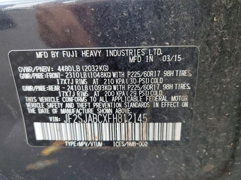 2015 Subaru Forester მანქანა იყიდება აუქციონზე, vin: JF2SJABCXFH812145, აუქციონის ნომერი: 66256066