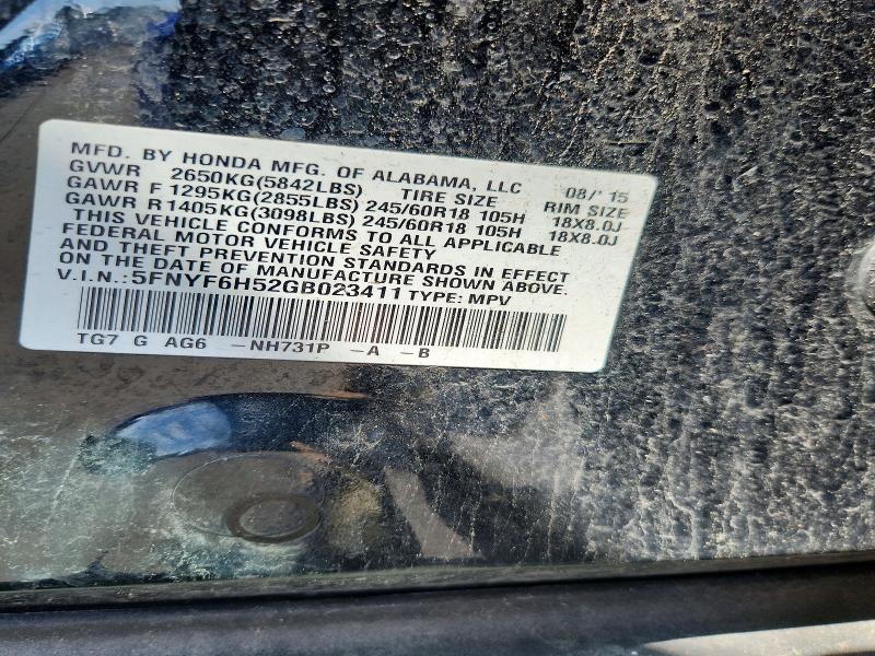 2016 Honda Pilot მანქანა იყიდება აუქციონზე, vin: 5FNYF6H52GB023411, აუქციონის ნომერი: 63805616