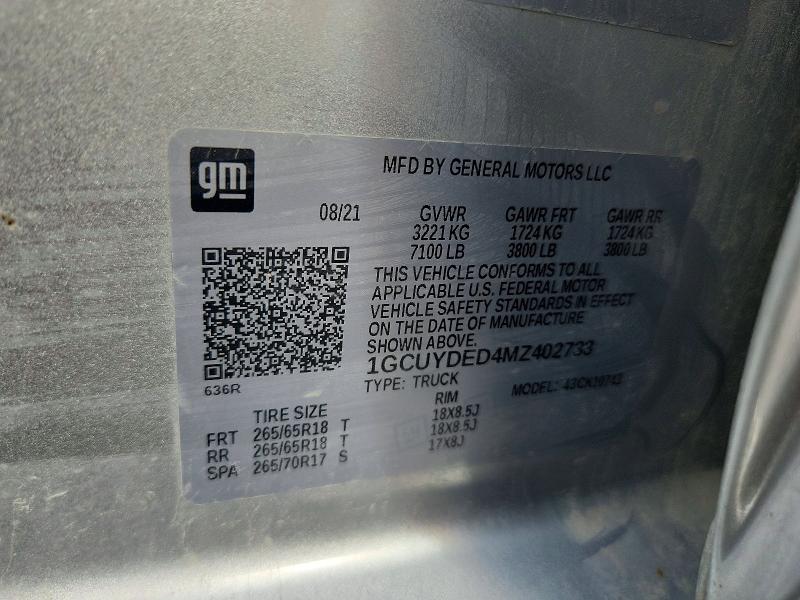 2021 Chevrolet Silverado მანქანა იყიდება აუქციონზე, vin: 1GCUYDED4MZ402733, აუქციონის ნომერი: 65443006