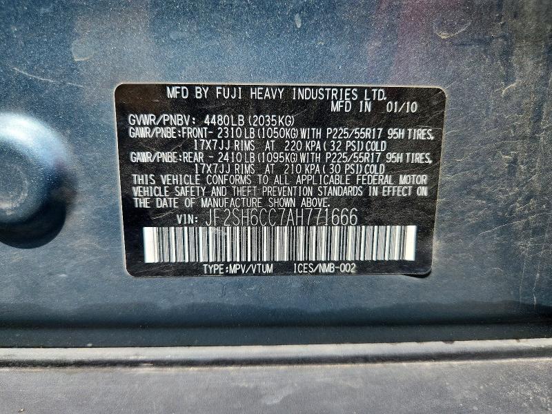 64610876 :رقم المزاد ، JF2SH6CC7AH771666 vin ، 2010 Subaru Forester مزاد بيع