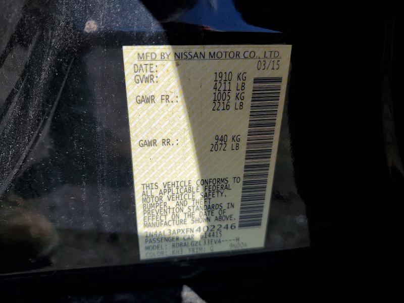 Продажа на аукционе авто 2015 Nissan Altima, vin: 1N4AL3APXFN402246, номер лота: 66626176