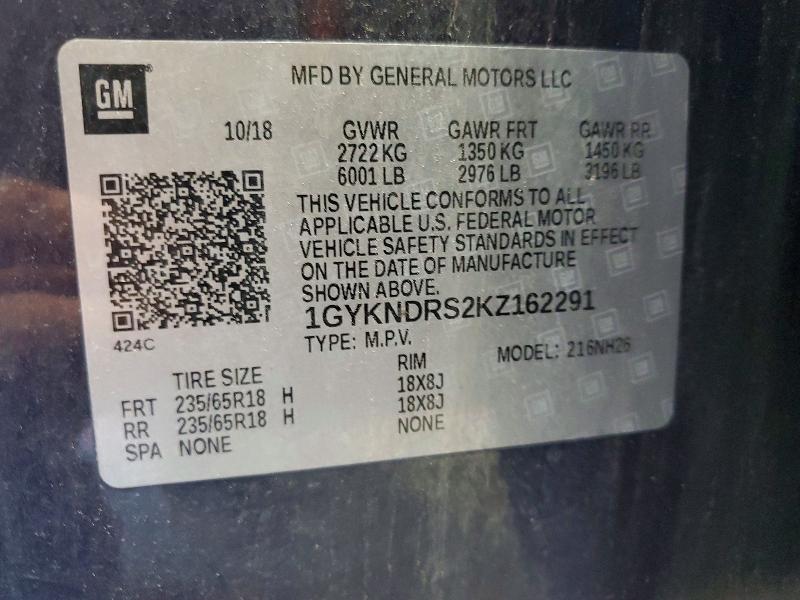 2019 Cadillac Xt5 მანქანა იყიდება აუქციონზე, vin: 1GYKNDRS2KZ162291, აუქციონის ნომერი: 52382726