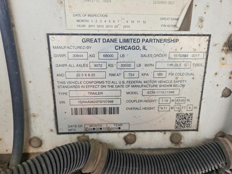Продажа на аукционе авто 2015 Great Dane Trailers, vin: 1GRAA9625FB707998, номер лота: 69057846