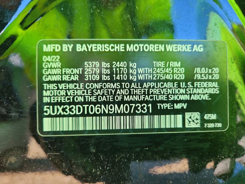Aukcja sprzedaży 2022 Bmw X4, vin: 5UX33DT06N9M07331, numer aukcji: 66400916