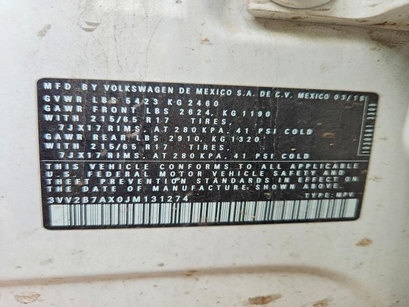 Продаж на аукціоні авто 2018 Volkswagen Tiguan, vin: 3VV2B7AX0JM131274, номер лоту: 64616676