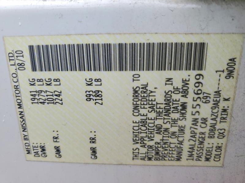 Aukcja sprzedaży 2010 Nissan Altima, vin: 1N4AL2AP7AN555699, numer aukcji: 63199326
