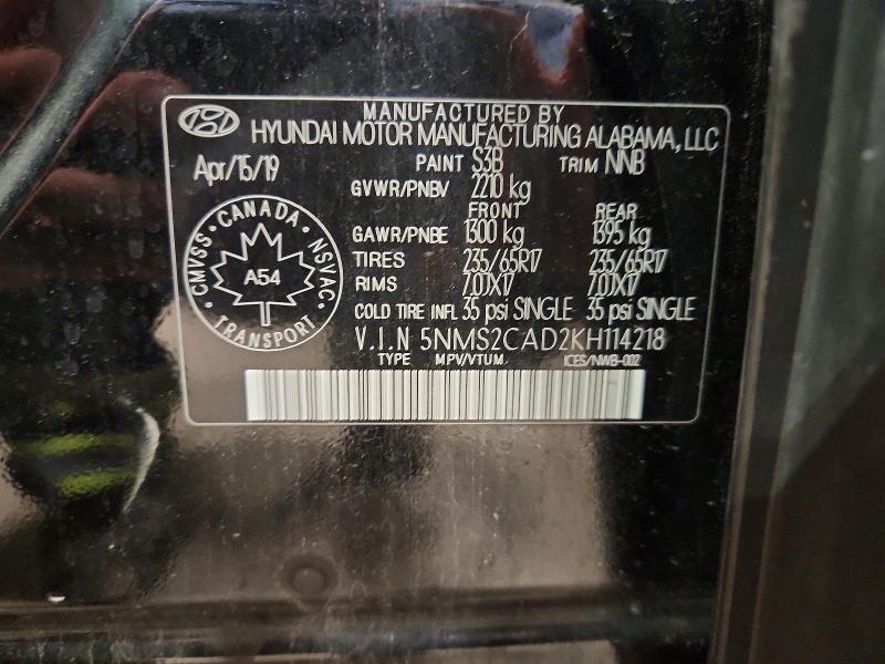 Продаж на аукціоні авто 2019 Hyundai Santa Fe, vin: 5NMS2CAD2KH114218, номер лоту: 64907976