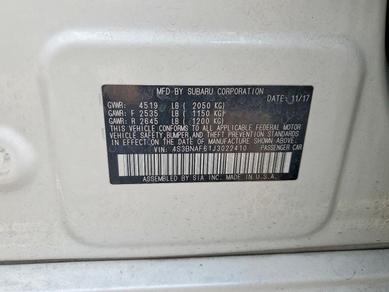 2018 Subaru Legacy მანქანა იყიდება აუქციონზე, vin: 4S3BNAF61J3022410, აუქციონის ნომერი: 63612746