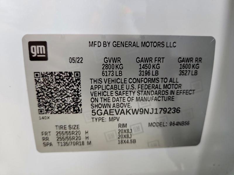 Aukcja sprzedaży 2022 Buick Enclave, vin: 5GAEVAKW9NJ179236, numer aukcji: 63380586
