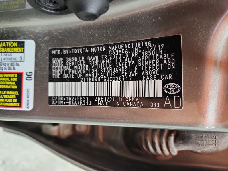 Aukcja sprzedaży 2018 Toyota Corolla, vin: 2T1BURHE6JC036445, numer aukcji: 65215576