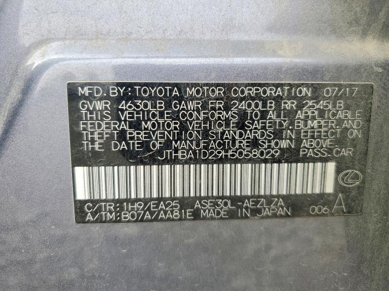2017 Lexus Is მანქანა იყიდება აუქციონზე, vin: JTHBA1D29H5058029, აუქციონის ნომერი: 65189306
