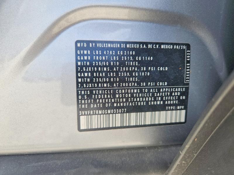 2025 Volkswagen Tiguan მანქანა იყიდება აუქციონზე, vin: 3VVFR7RM0SM033077, აუქციონის ნომერი: 64662836
