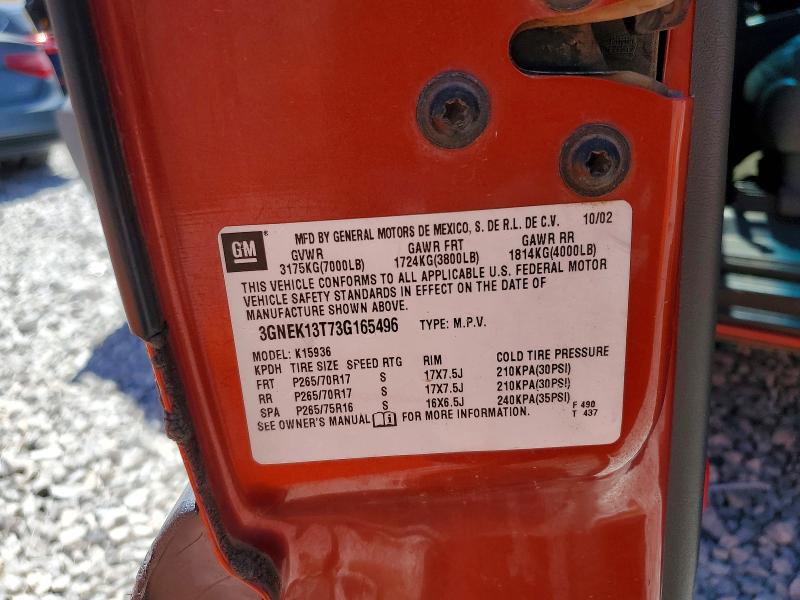 Auction sale of the 2003 Chevrolet Avalanche, vin: 3GNEK13T73G165496, lot number: 63435146