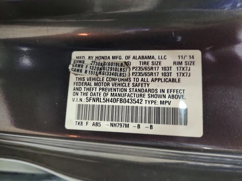 Aukcja sprzedaży 2015 Honda Odyssey, vin: 5FNRL5H40FB043542, numer aukcji: 65050016