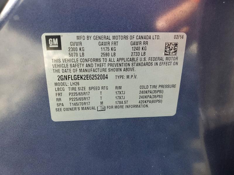 64690536 :رقم المزاد ، 2GNFLGEK2E6252004 vin ، 2014 Chevrolet Equinox مزاد بيع