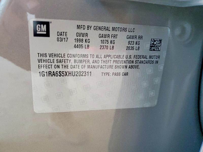 65107336 :رقم المزاد ، 1G1RA6S5XHU202311 vin ، 2017 Chevrolet Volt مزاد بيع