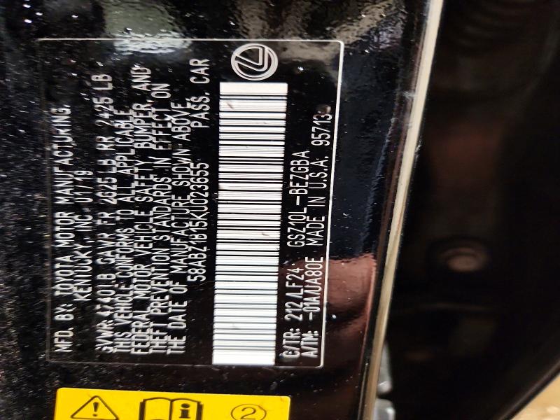 65439156 :رقم المزاد ، 58ABZ1B15KU023655 vin ، 2019 Lexus Es مزاد بيع