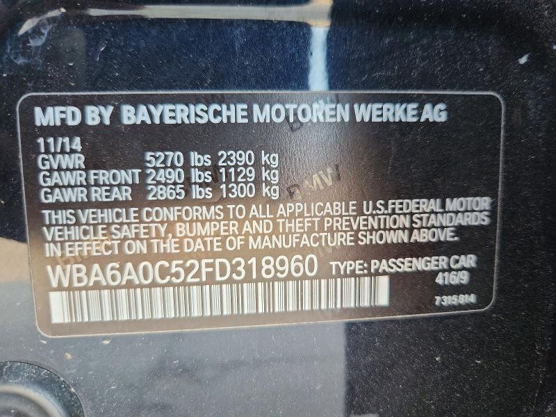 Aukcja sprzedaży 2015 Bmw 640, vin: WBA6A0C52FD318960, numer aukcji: 63592186