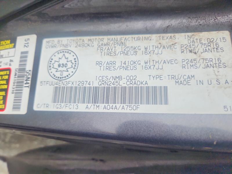65719226 :رقم المزاد ، 5TFUU4EN3FX129741 vin ، 2015 Toyota Tacoma مزاد بيع