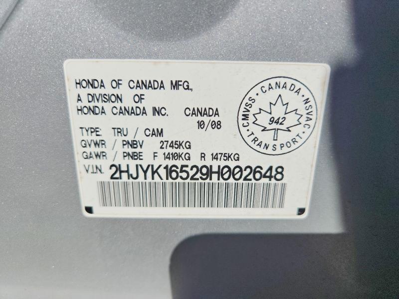 66137806 :رقم المزاد ، 2HJYK16529H002648 vin ، 2009 Honda Ridgeline مزاد بيع