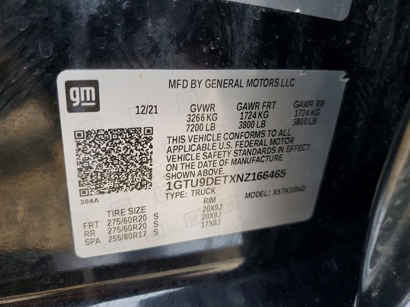 66355066 :رقم المزاد ، 1GTU9DETXNZ166465 vin ، 2022 Gmc Sierra Limited مزاد بيع
