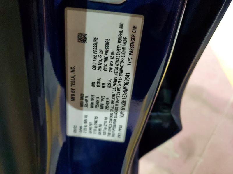 2022 Tesla Model 3 მანქანა იყიდება აუქციონზე, vin: 5YJ3E1EA4NF369541, აუქციონის ნომერი: 65464466