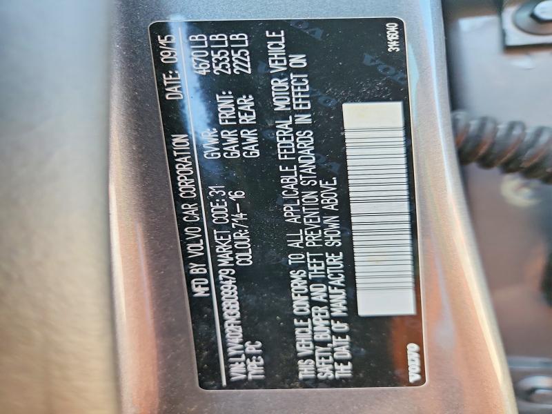 Aukcja sprzedaży 2016 Volvo S60, vin: LYV402FM3GB099479, numer aukcji: 65371106
