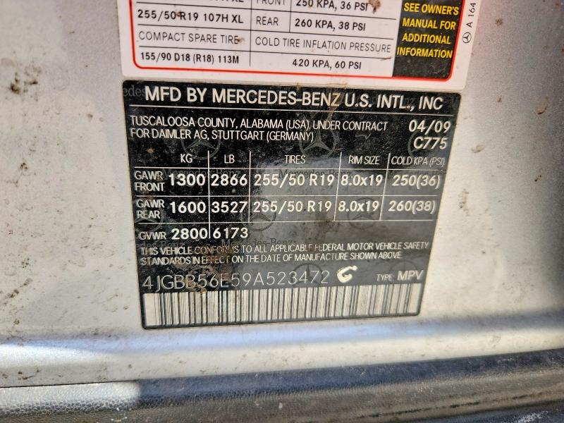 2009 Mercedes-benz Ml მანქანა იყიდება აუქციონზე, vin: 4JGBB56E59A523472, აუქციონის ნომერი: 63714916
