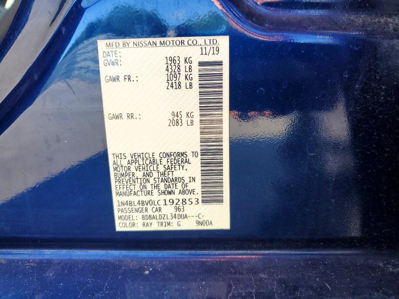 Продаж на аукціоні авто 2020 Nissan Altima, vin: 1N4BL4BV0LC192853, номер лоту: 66757356