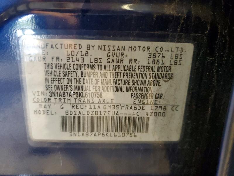 Aukcja sprzedaży 2019 Nissan Sentra, vin: 3N1AB7AP8KL610756, numer aukcji: 64578066