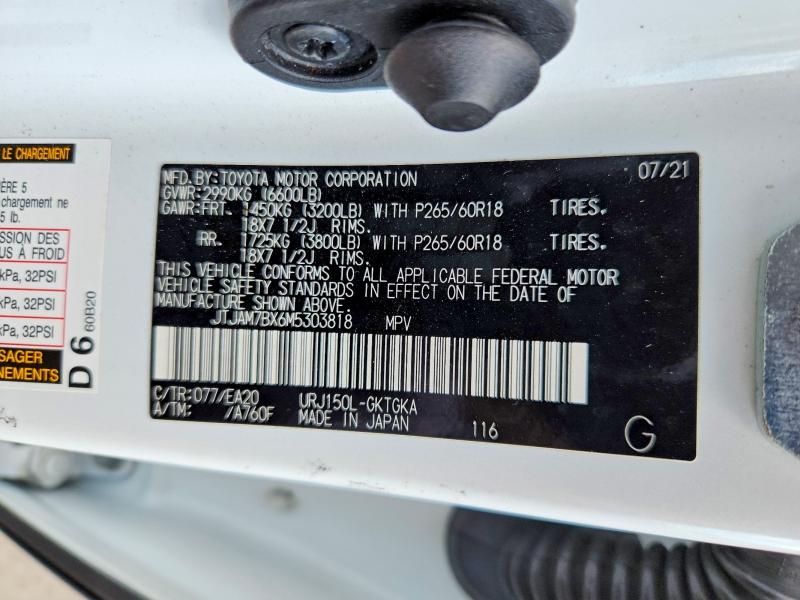 Aukcja sprzedaży 2021 Lexus Gx, vin: JTJAM7BX6M5303818, numer aukcji: 65925796