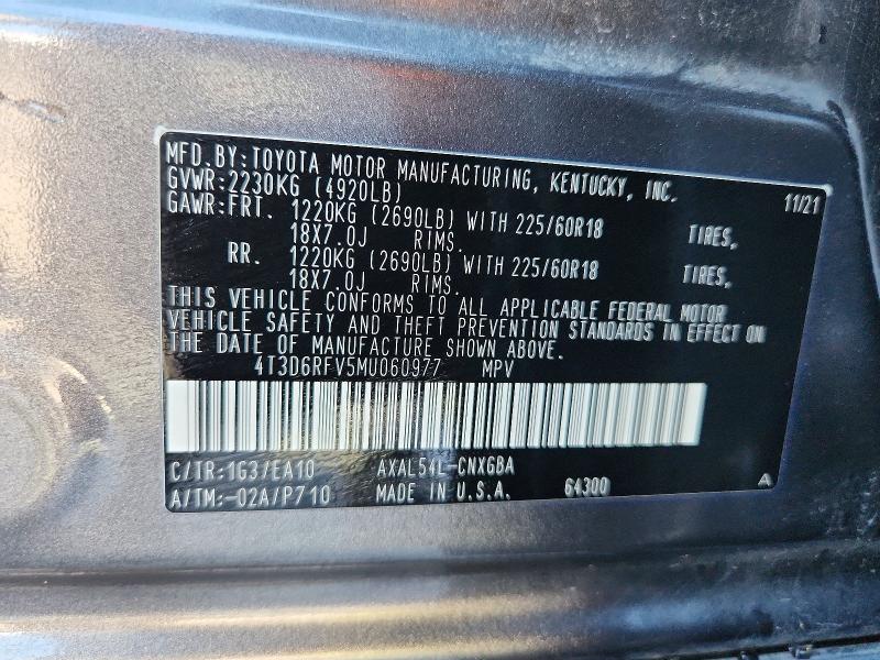 Продаж на аукціоні авто 2021 Toyota Rav4, vin: 4T3D6RFV5MU060977, номер лоту: 64947166