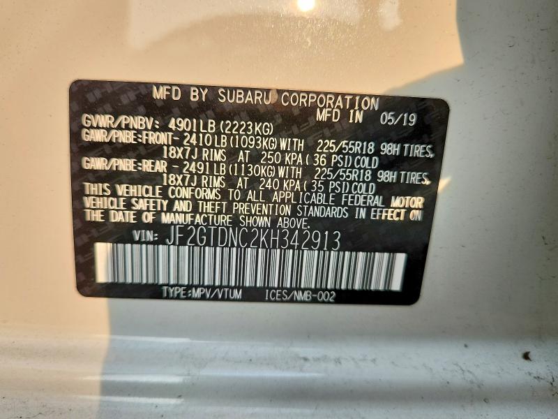 64926176 :رقم المزاد ، JF2GTDNC2KH342913 vin ، 2019 Subaru Crosstrek مزاد بيع
