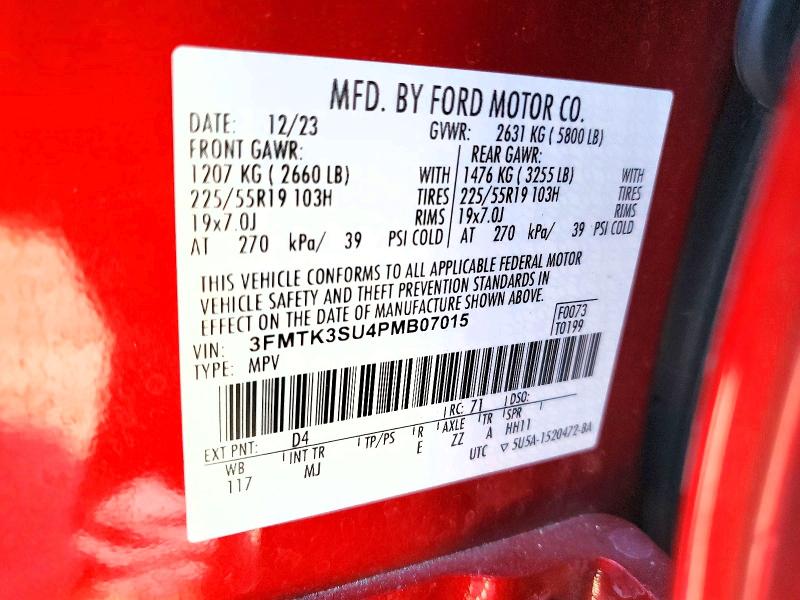 2023 Ford Mustang Mach-e მანქანა იყიდება აუქციონზე, vin: 3FMTK3SU4PMB07015, აუქციონის ნომერი: 69553886
