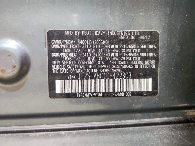 Продаж на аукціоні авто 2013 Subaru Forester, vin: JF2SHABC1DH422303, номер лоту: 64749416