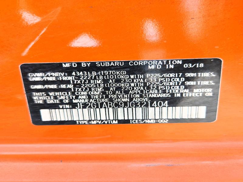 65541776 :رقم المزاد ، JF2GTABC9JG321404 vin ، 2018 Subaru Crosstrek مزاد بيع