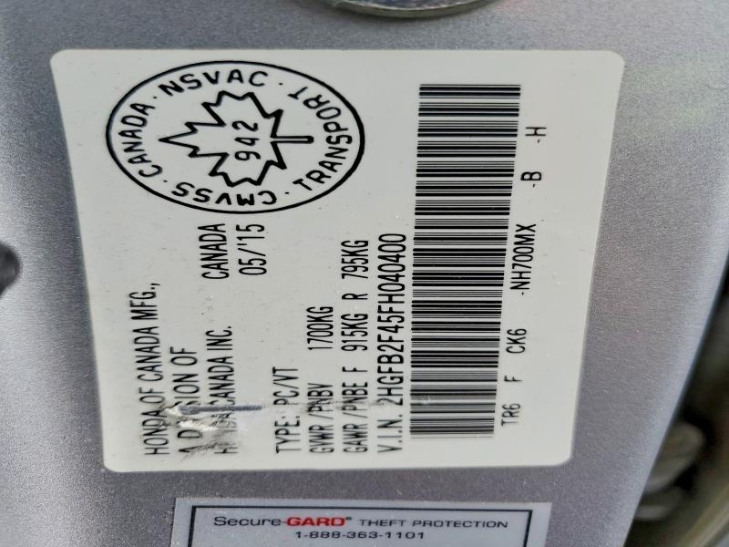 66917486 :رقم المزاد ، 2HGFB2F45FH040400 vin ، 2015 Honda Civic مزاد بيع