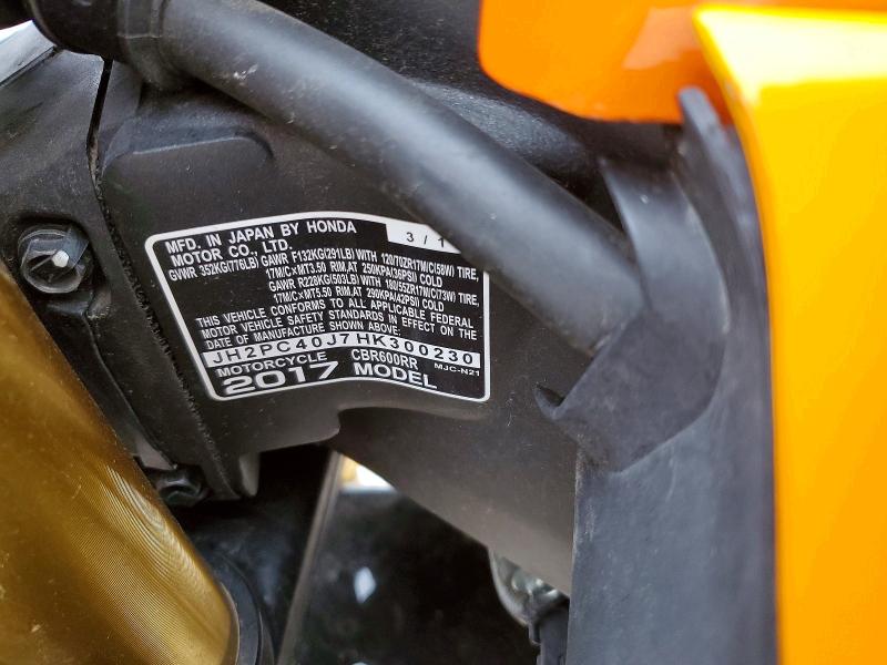 64580936 :رقم المزاد ، JH2PC40J7HK300230 vin ، 2017 Honda Cbr600 مزاد بيع