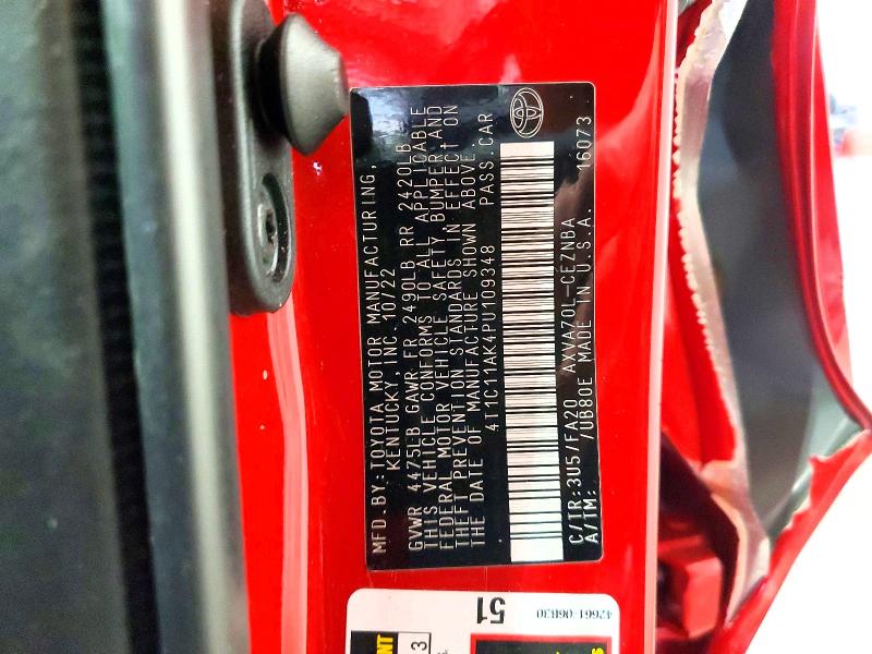2023 Toyota Camry მანქანა იყიდება აუქციონზე, vin: 4T1C11AK4PU109348, აუქციონის ნომერი: 65359776