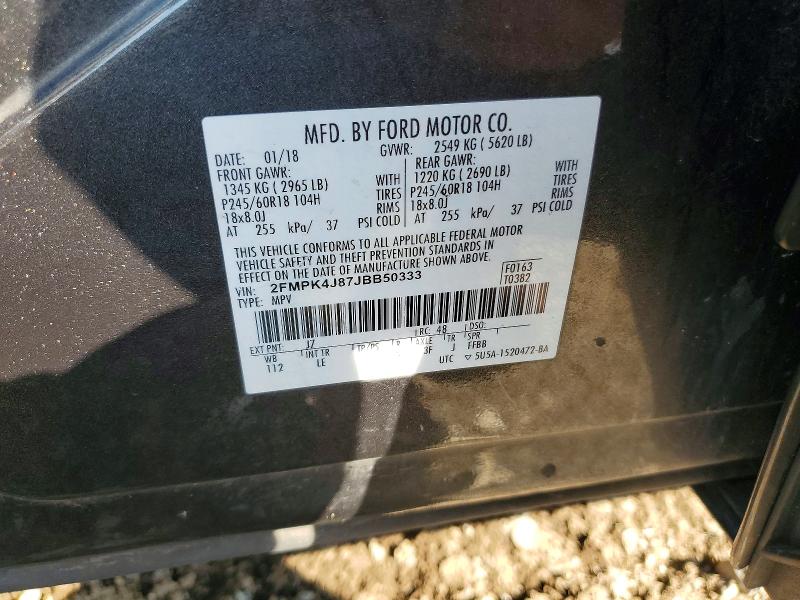 2018 Ford Edge მანქანა იყიდება აუქციონზე, vin: 2FMPK4J87JBB50333, აუქციონის ნომერი: 63317116