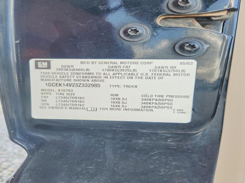 65038796 :رقم المزاد ، 1GCEK14V23Z332985 vin ، 2003 Chevrolet Silverado مزاد بيع