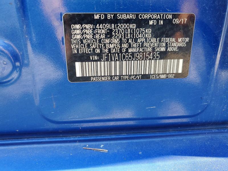 66462986 :رقم المزاد ، JF1VA1C65J9815435 vin ، 2018 Subaru Wrx مزاد بيع