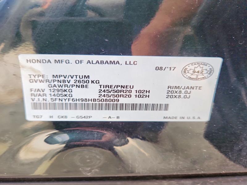 63947276 :رقم المزاد ، 5FNYF6H98HB508009 vin ، 2017 Honda Pilot مزاد بيع