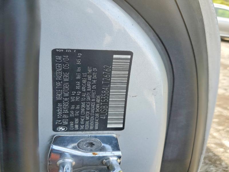 65629106 :رقم المزاد ، 4USBT53584LT26762 vin ، 2004 Bmw Z4 مزاد بيع