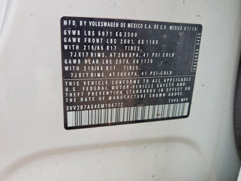 Aukcja sprzedaży 2019 Volkswagen Tiguan, vin: 3VV2B7AX4KM184772, numer aukcji: 64080406