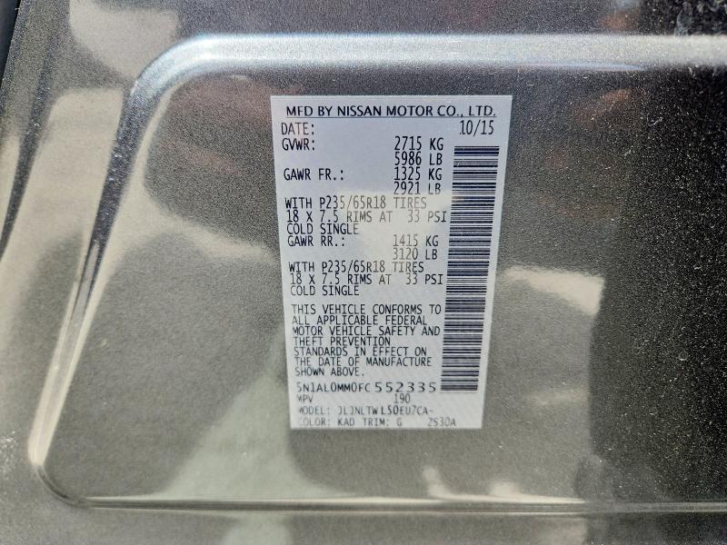 64283306 :رقم المزاد ، 5N1AL0MM0FC552335 vin ، 2015 Infiniti Qx60 مزاد بيع