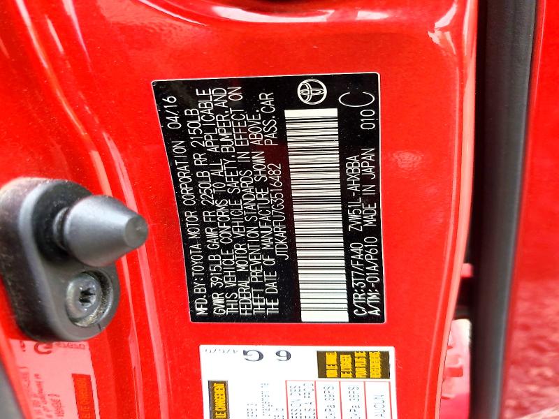 66358866 :رقم المزاد ، JTDKARFU7G3516482 vin ، 2016 Toyota Prius مزاد بيع