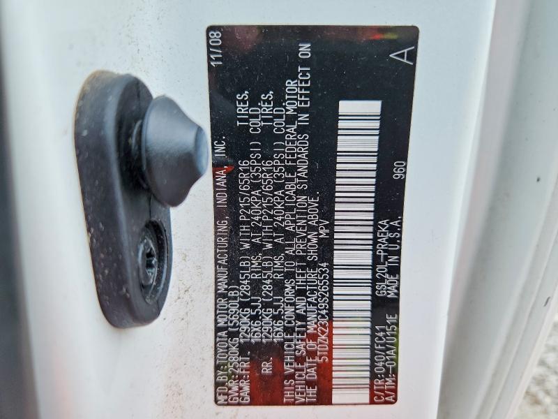 64698196 :رقم المزاد ، 5TDZK23C49S265534 vin ، 2009 Toyota Sienna مزاد بيع